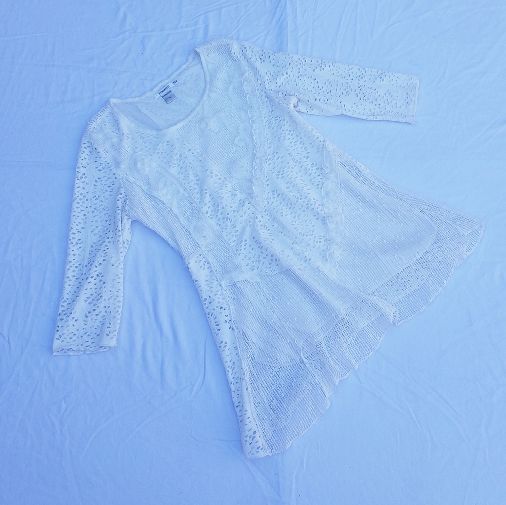 Feratelli White Lace-like Dress